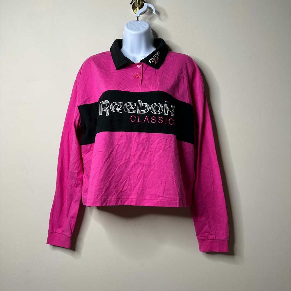 Reebok Classics Pink/Black Long Sleeve Collared Shirt Women's Small